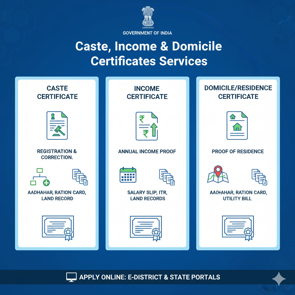 Caste, Income & Domicile Certificates